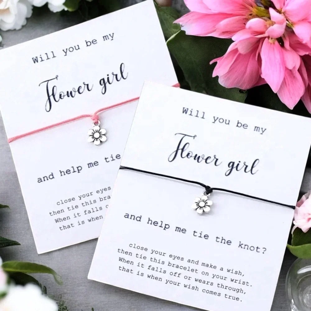 Adorable 'Will You Be My Flower Girl' Friendship Bracelet with Flower Charm🌸 NWT